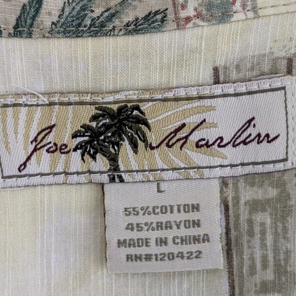 Men's "Joe Marlin" Yellow Tropical, Short Sleeve Shirt w Palm Trees; Size L - Picture 3 of 5